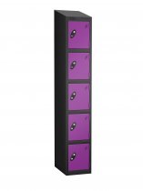 Single Metal Storage Locker | 5 Doors | 1780 x 305 x 305mm | Black Carcass | Lilac Door | Cam Lock | Sloping Top | Probe