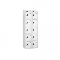 Nest of 2 Metal Storage Lockers | 5 Doors | 1780 x 305 x 305mm | White Carcass | White Door | Cam Lock | Sloping Top | Probe