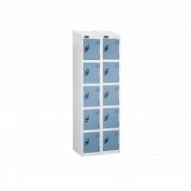 Nest of 2 Metal Storage Lockers | 5 Doors | 1780 x 305 x 305mm | White Carcass | Ocean Door | Cam Lock | Sloping Top | Probe