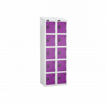 Nest of 2 Metal Storage Lockers | 5 Doors | 1780 x 305 x 305mm | White Carcass | Lilac Door | Cam Lock | Sloping Top | Probe