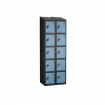 Nest of 2 Metal Storage Lockers | 5 Doors | 1780 x 305 x 305mm | Black Carcass | Ocean Door | Cam Lock | Sloping Top | Probe