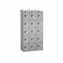 Nest of 3 Metal Storage Lockers | 5 Doors | 1780 x 305 x 305mm | Silver Carcass | Silver Door | Cam Lock | Sloping Top | Probe