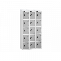 Nest of 3 Metal Storage Lockers | 5 Doors | 1780 x 305 x 380mm | White Carcass | Silver Door | Cam Lock | Sloping Top | Probe