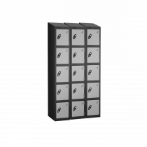 Nest of 3 Metal Storage Lockers | 5 Doors | 1780 x 305 x 380mm | Black Carcass | Silver Door | Cam Lock | Sloping Top | Probe