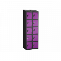 Nest of 2 Metal Storage Lockers | 5 Doors | 1780 x 305 x 460mm | Black Carcass | Lilac Door | Cam Lock | Sloping Top | Probe