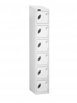 Single Metal Storage Locker | 6 Doors | 1780 x 305 x 305mm | White Carcass | White Door | Cam Lock | Sloping Top | Probe