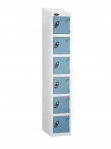 Single Metal Storage Locker | 6 Doors | 1780 x 305 x 305mm | White Carcass | Ocean Door | Cam Lock | Sloping Top | Probe