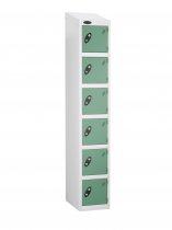 Single Metal Storage Locker | 6 Doors | 1780 x 305 x 305mm | White Carcass | Jade Door | Cam Lock | Sloping Top | Probe