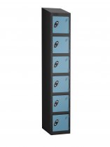 Single Metal Storage Locker | 6 Doors | 1780 x 305 x 305mm | Black Carcass | Ocean Door | Cam Lock | Sloping Top | Probe