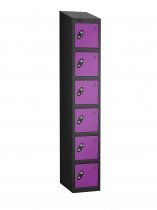 Single Metal Storage Locker | 6 Doors | 1780 x 305 x 305mm | Black Carcass | Lilac Door | Cam Lock | Sloping Top | Probe