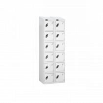 Nest of 2 Metal Storage Lockers | 6 Doors | 1780 x 305 x 305mm | White Carcass | White Door | Cam Lock | Sloping Top | Probe