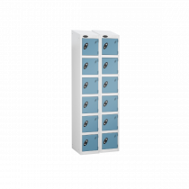 Nest of 2 Metal Storage Lockers | 6 Doors | 1780 x 305 x 305mm | White Carcass | Ocean Door | Cam Lock | Sloping Top | Probe