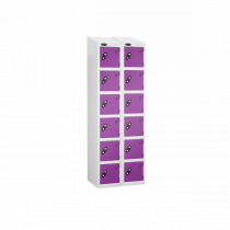 Nest of 2 Metal Storage Lockers | 6 Doors | 1780 x 305 x 305mm | White Carcass | Lilac Door | Cam Lock | Sloping Top | Probe