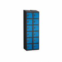 Nest of 2 Metal Storage Lockers | 6 Doors | 1780 x 305 x 305mm | Black Carcass | Blue Door | Cam Lock | Sloping Top | Probe