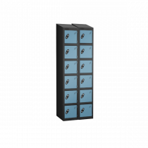 Nest of 2 Metal Storage Lockers | 6 Doors | 1780 x 305 x 305mm | Black Carcass | Ocean Door | Cam Lock | Sloping Top | Probe