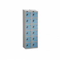 Nest of 2 Metal Storage Lockers | 6 Doors | 1780 x 305 x 305mm | Silver Carcass | Ocean Door | Cam Lock | Sloping Top | Probe