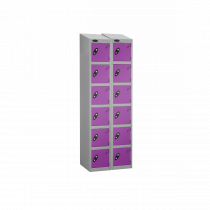 Nest of 2 Metal Storage Lockers | 6 Doors | 1780 x 305 x 305mm | Silver Carcass | Lilac Door | Cam Lock | Sloping Top | Probe