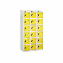 Nest of 3 Metal Storage Lockers | 6 Doors | 1780 x 305 x 305mm | White Carcass | Lemon Door | Cam Lock | Sloping Top | Probe