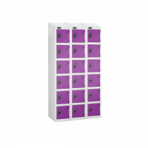 Nest of 3 Metal Storage Lockers | 6 Doors | 1780 x 305 x 305mm | White Carcass | Lilac Door | Cam Lock | Sloping Top | Probe