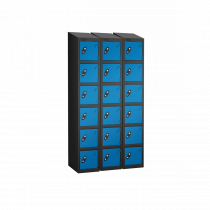 Nest of 3 Metal Storage Lockers | 6 Doors | 1780 x 305 x 305mm | Black Carcass | Blue Door | Cam Lock | Sloping Top | Probe