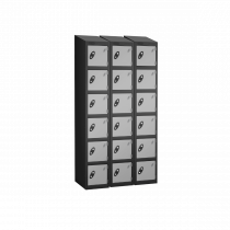 Nest of 3 Metal Storage Lockers | 6 Doors | 1780 x 305 x 305mm | Black Carcass | Silver Door | Cam Lock | Sloping Top | Probe