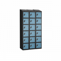 Nest of 3 Metal Storage Lockers | 6 Doors | 1780 x 305 x 305mm | Black Carcass | Ocean Door | Cam Lock | Sloping Top | Probe