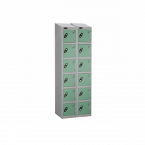 Nest of 2 Metal Storage Lockers | 6 Doors | 1780 x 305 x 380mm | Silver Carcass | Jade Door | Cam Lock | Sloping Top | Probe