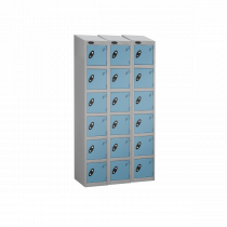 Nest of 3 Metal Storage Lockers | 6 Doors | 1780 x 305 x 380mm | Silver Carcass | Ocean Door | Cam Lock | Sloping Top | Probe