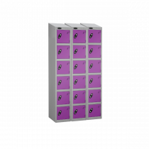 Nest of 3 Metal Storage Lockers | 6 Doors | 1780 x 305 x 380mm | Silver Carcass | Lilac Door | Cam Lock | Sloping Top | Probe