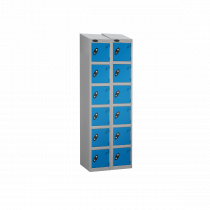 Nest of 2 Metal Storage Lockers | 6 Doors | 1780 x 380 x 380mm | Silver Carcass | Blue Door | Cam Lock | Sloping Top | Probe