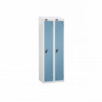 Nest of 2 Metal Storage Lockers | Single Door | 1780 x 305 x 305mm | White Carcass | Ocean Door | Hasp & Staple Lock | Sloping Top | Probe