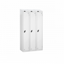 Nest of 3 Metal Storage Lockers | Single Door | 1780 x 305 x 305mm | White Carcass | White Door | Hasp & Staple Lock | Sloping Top | Probe