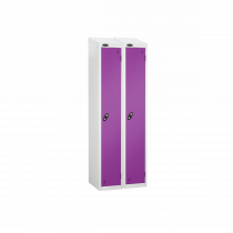 Nest of 2 Metal Storage Lockers | Single Door | 1780 x 305 x 460mm | White Carcass | Lilac Door | Hasp & Staple Lock | Sloping Top | Probe