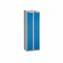 Nest of 2 Metal Storage Lockers | Single Door | 1780 x 305 x 460mm | Silver Carcass | Blue Door | Hasp & Staple Lock | Sloping Top | Probe