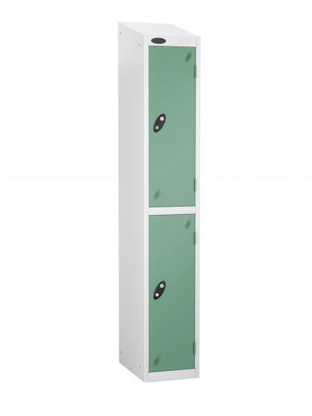 Single Metal Storage Locker | 2 Doors | 1780 x 305 x 305mm | White Carcass | Jade Door | Hasp & Staple Lock | Sloping Top | Probe