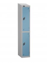 Single Metal Storage Locker | 2 Doors | 1780 x 305 x 305mm | Silver Carcass | Ocean Door | Hasp & Staple Lock | Sloping Top | Probe