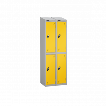 Nest of 2 Metal Storage Lockers | 2 Doors | 1780 x 305 x 305mm | Silver Carcass | Yellow Door | Hasp & Staple Lock | Sloping Top | Probe