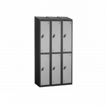 Nest of 3 Metal Storage Lockers | 2 Doors | 1780 x 305 x 305mm | Black Carcass | Silver Door | Hasp & Staple Lock | Sloping Top | Probe