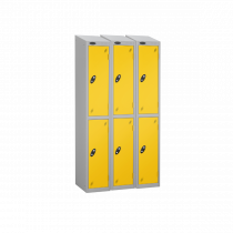 Nest of 3 Metal Storage Lockers | 2 Doors | 1780 x 305 x 305mm | Silver Carcass | Yellow Door | Hasp & Staple Lock | Sloping Top | Probe