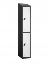 Single Metal Storage Locker | 2 Doors | 1780 x 305 x 380mm | Black Carcass | White Door | Hasp & Staple Lock | Sloping Top | Probe