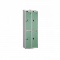 Nest of 2 Metal Storage Lockers | 2 Doors | 1780 x 305 x 380mm | Silver Carcass | Jade Door | Hasp & Staple Lock | Sloping Top | Probe