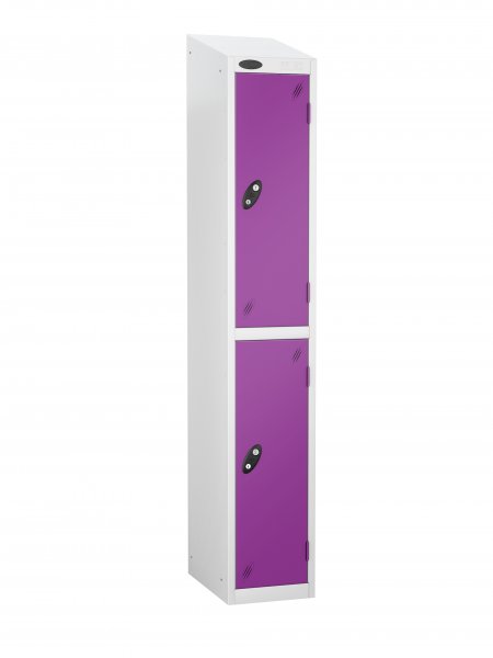 Single Metal Storage Locker | 2 Doors | 1780 x 305 x 460mm | White Carcass | Lilac Door | Hasp & Staple Lock | Sloping Top | Probe