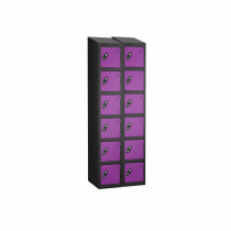 Nest of 2 Metal Storage Lockers | 6 Doors | 1780 x 305 x 305mm | Black Carcass | Lilac Door | Hasp & Staple Lock | Sloping Top | Probe