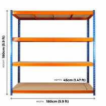 Ultra Heavy Duty Storage Racking | 1800h x 1800w x 450d mm | 350kg Max Weight per Shelf | 4 Levels