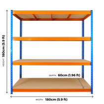 Ultra Heavy Duty Storage Racking | 1800h x 1800w x 600d mm | 350kg Max Weight per Shelf | 4 Levels