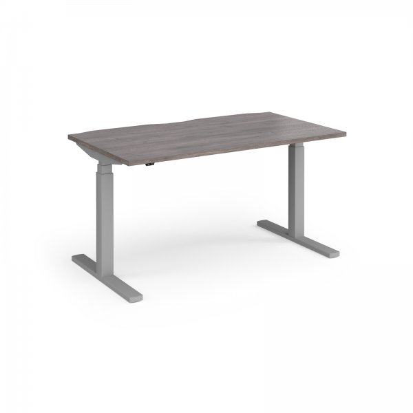 Straight Sit-Stand Desk | 1400 x 800mm | Silver Frame | Grey Oak Top | Elev8 Touch