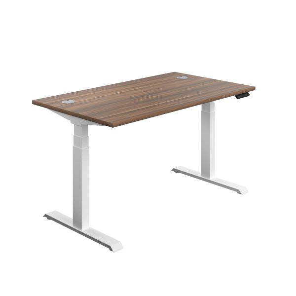 Everyday Dual Motor Sit Stand Desk | 1400w x 800d mm | Dark Walnut Top | White Frame