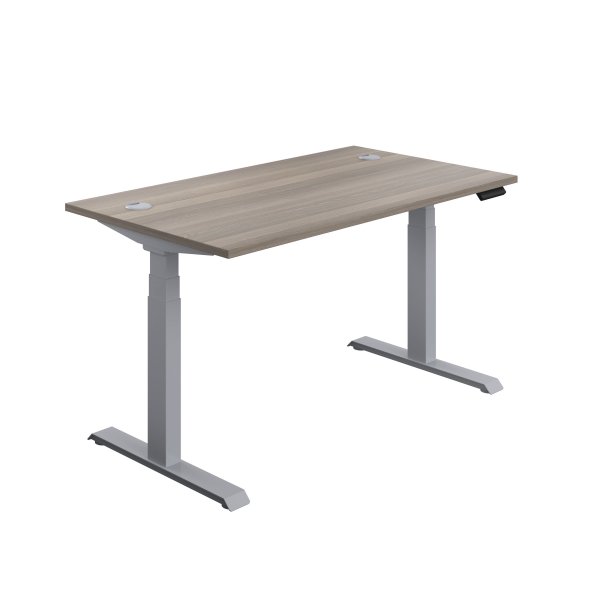 Everyday Dual Motor Sit Stand Desk | 1400w x 800d mm | Grey Oak Top | Silver Frame