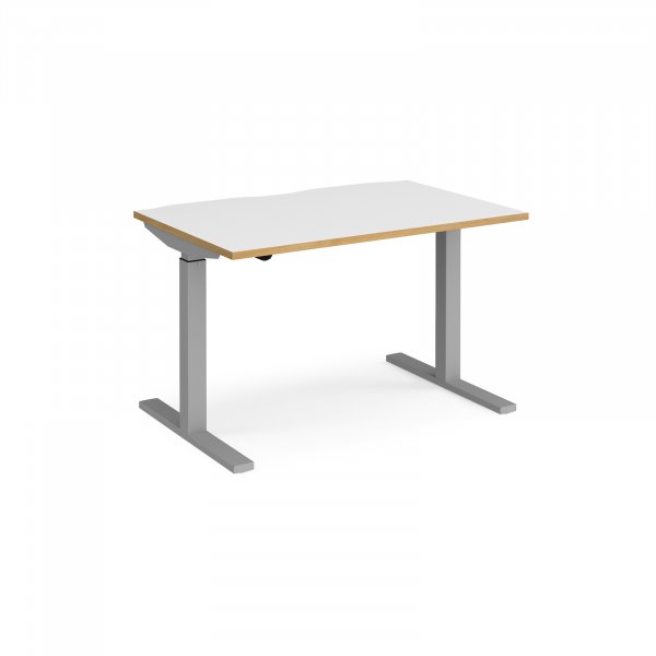 Sit Stand Desk | Single Motor | 1200w x 800d mm | Oak & White Top | Silver Frame | Elev8 Mono