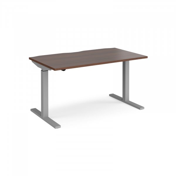 Sit Stand Desk | Single Motor | 1400w x 800d mm | Dark Walnut Top | Silver Frame | Elev8 Mono